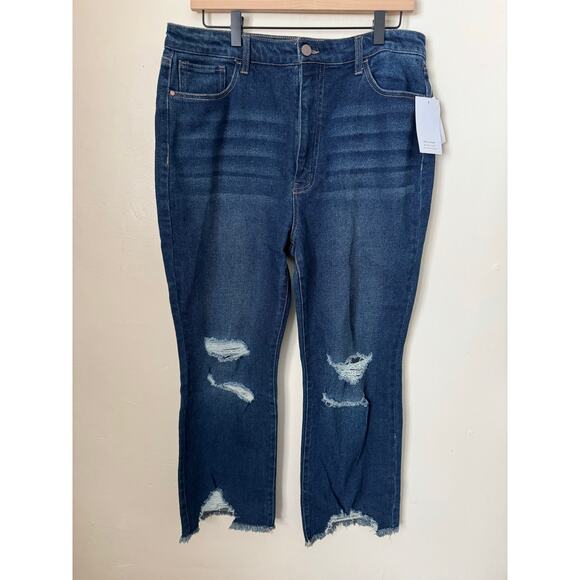 love, Fire Denim - NWT Love Fire Crop Kick Flare Jeans Size 15 Dark Wash Distressed